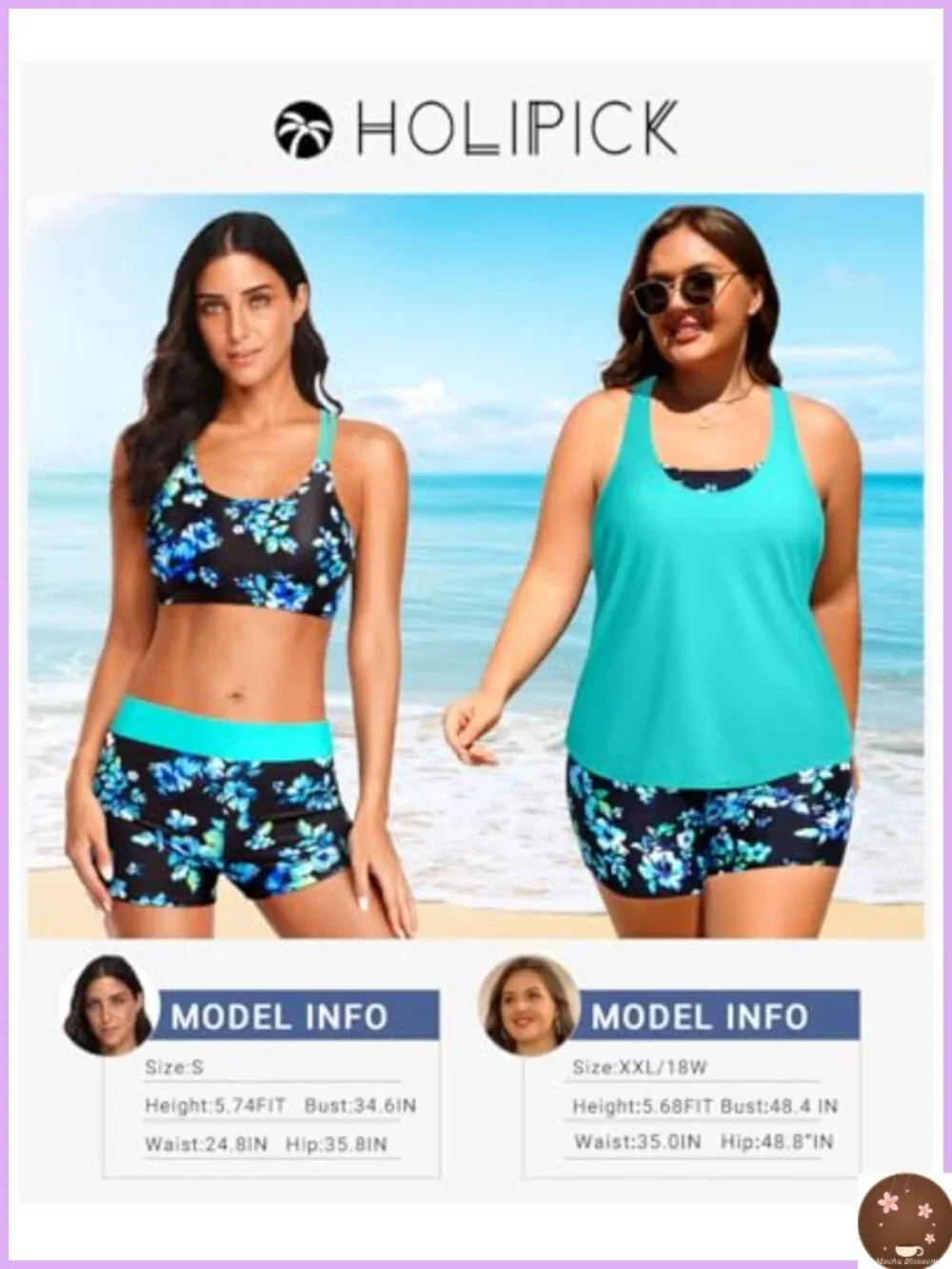 3-Piece Tankini Swimsuit Tummy Control Boy Shorts Athletic Set